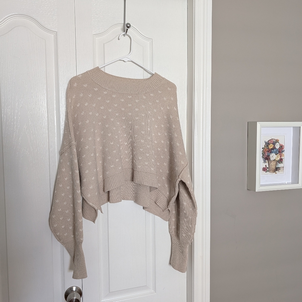 Free People Easy Street Cropped Knit Sweater - Oatmeal (Size S) Like New